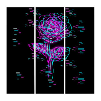 Neon Glitch Rose Design Triptych