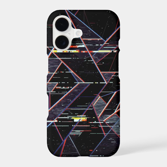 Neon Glitchcore Geometric Shapes on Black iPhone Case (Back)