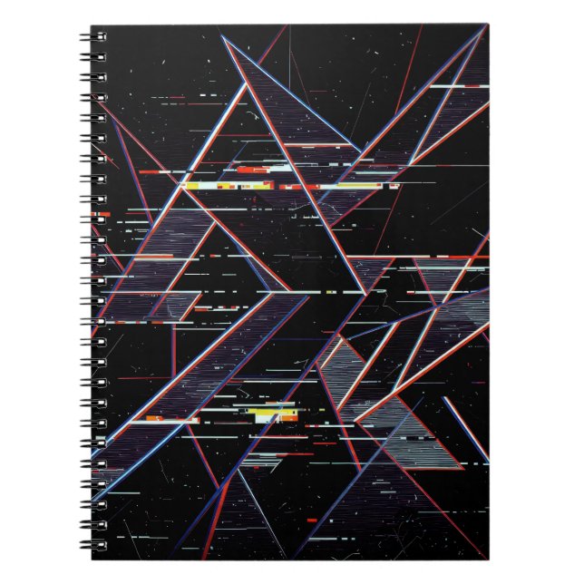 Neon Glitchcore Geometric Shapes on Black Notebook (Front)