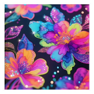 Neon Glitter Floral Pattern Acrylic Print