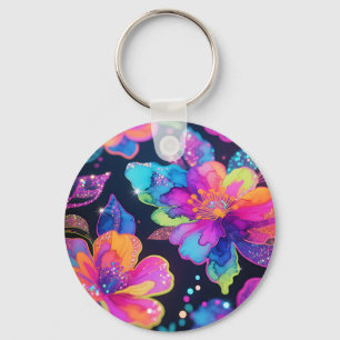 Neon Glitter Floral Pattern Keychain