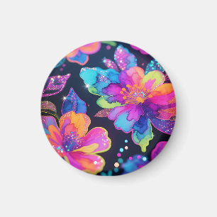 Neon Glitter Floral Pattern Magnet