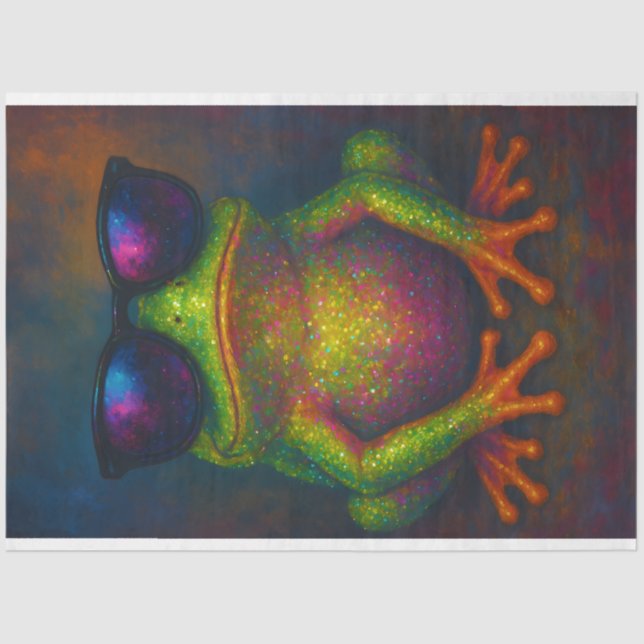 Neon Glitter Frog in Shades – Decoupage Paper | (Front)