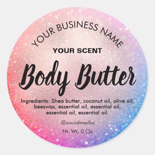 Neon Glitter Rose Gold Body Butter Labels