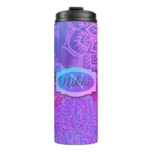 Neon Glittery Lotus Leopard Pink Purple Monogram   Thermal Tumbler