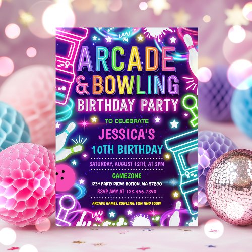 Neon Glow Arcade And Bowling Birthday Party 