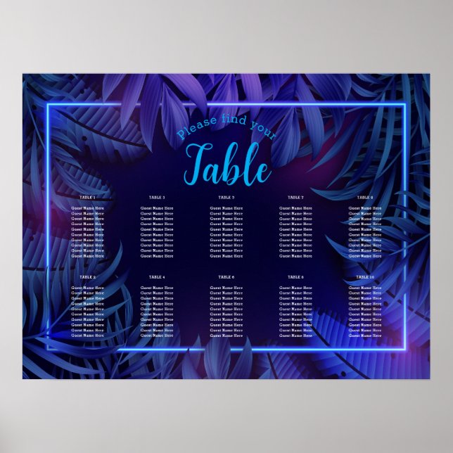 Neon Glow Birthday Downloadable Seating Chart (Front)