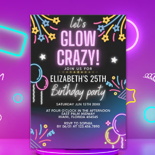 Neon Glow - Birthday Party Invitation