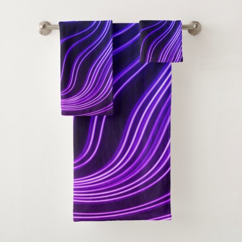 Neon Glow blue and purple Cyberpunk lines Bath Towel Set