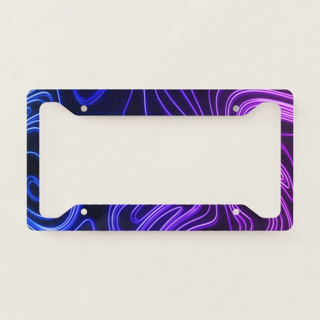 Neon Glow blue and purple Cyberpunk lines License Plate Frame (Front)