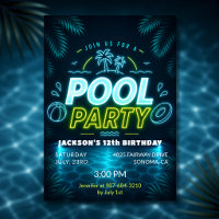 Neon Glow Blue Green Pool Birthday Party