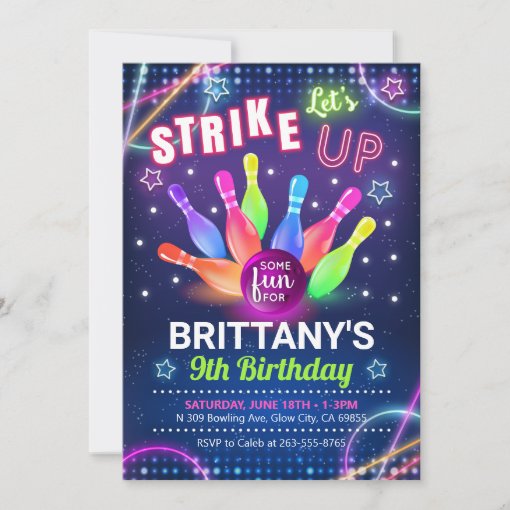 Neon Glow Bowling Birthday Invitation | Zazzle