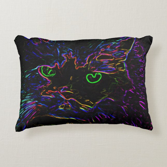 Neon Glow Cat Accent Pillow (Front)
