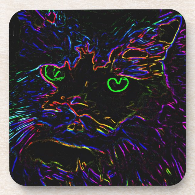 Neon Glow Cat Beverage Coaster (Front)