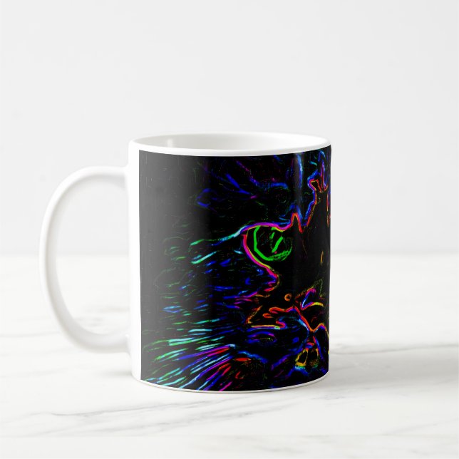 Neon Glow Cat Coffee Mug (Left)