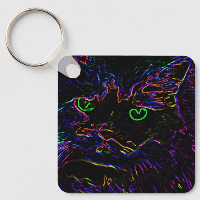 Neon Glow Cat Keychain (Front)