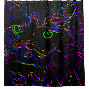 Neon Glow Cat Shower Curtain