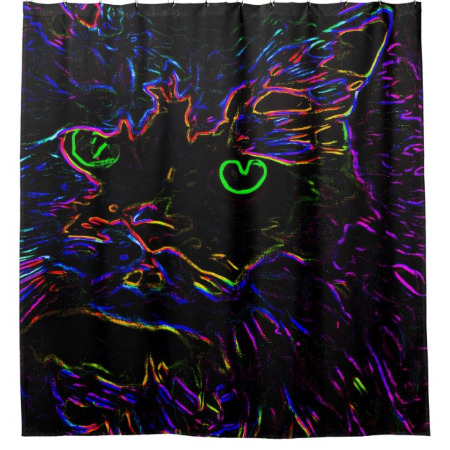 Neon Glow Cat Shower Curtain (Front)