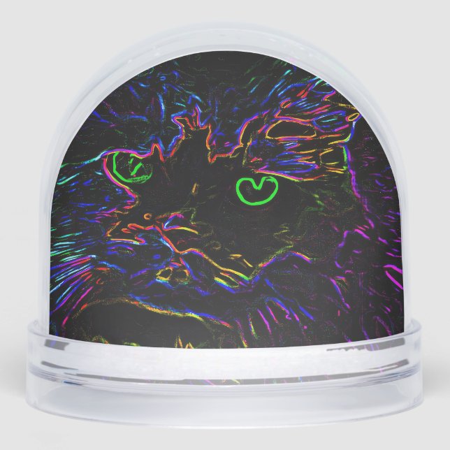 Neon Glow Cat Snow Globe (Front)