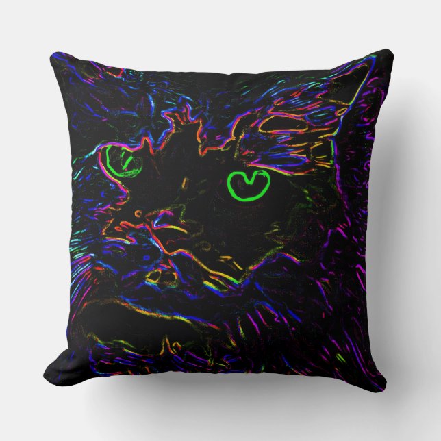 Neon Glow Cat Throw Pillow (Front)