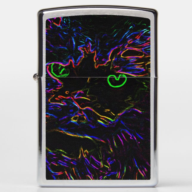 Neon Glow Cat Zippo Lighter (Front)