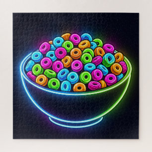 Neon Glow Cereal Bowl Jigsaw Puzzle