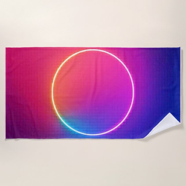 Neon Glow Circle Abstract Art Beach Towel (Front)