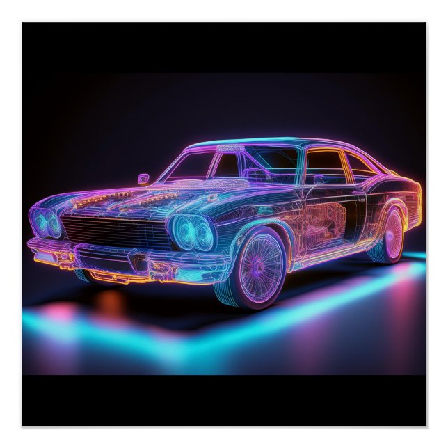 Neon Glow Classic Car – Futuristic Vibes Art Poster (Front)