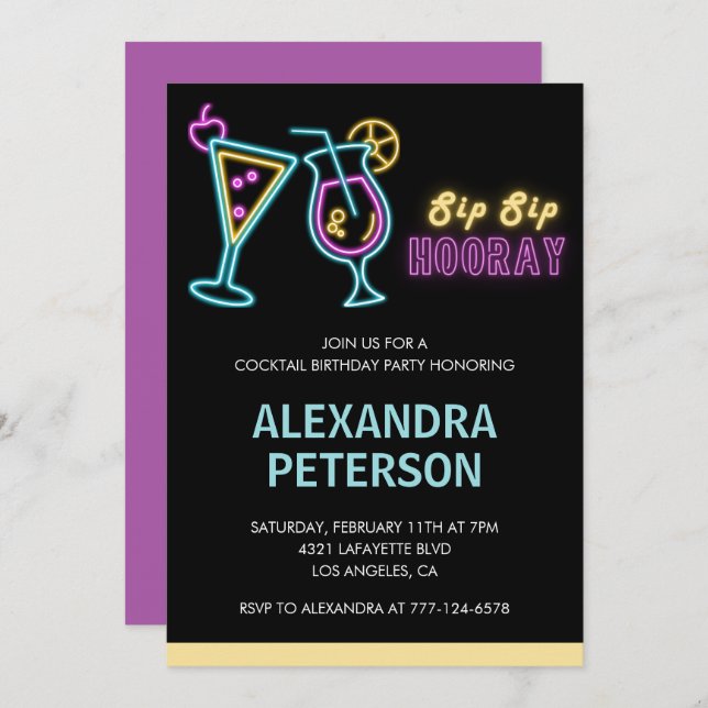 Neon Glow Cocktail 38th birthday Invitation (Front/Back)