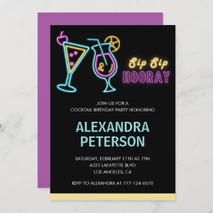 Neon Glow Cocktail 38th birthday Invitation