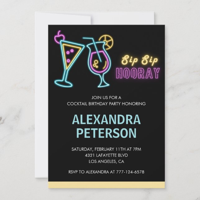 Neon Glow Cocktail 84th birthday Invitation (Front)
