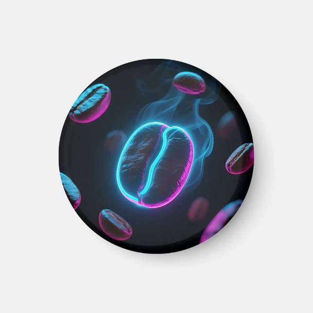 Neon Glow Coffee Bean Energy Magnet (Front)
