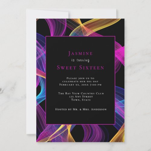 Neon Glow Colorful Flowy Ribbons Invitation