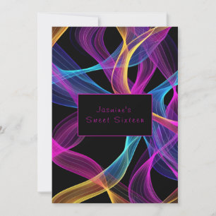 Neon Glow, Colorful Flowy Ribbons Invitation