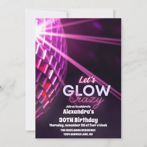 Neon Glow Crazy Disco Dance Birthday Party Invitation