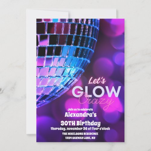 Neon Glow Crazy Disco Dance Birthday Party Invitation