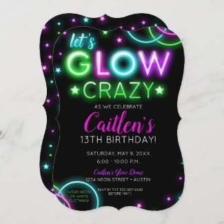 Neon Glow Crazy Girl Party Birthday Invitation