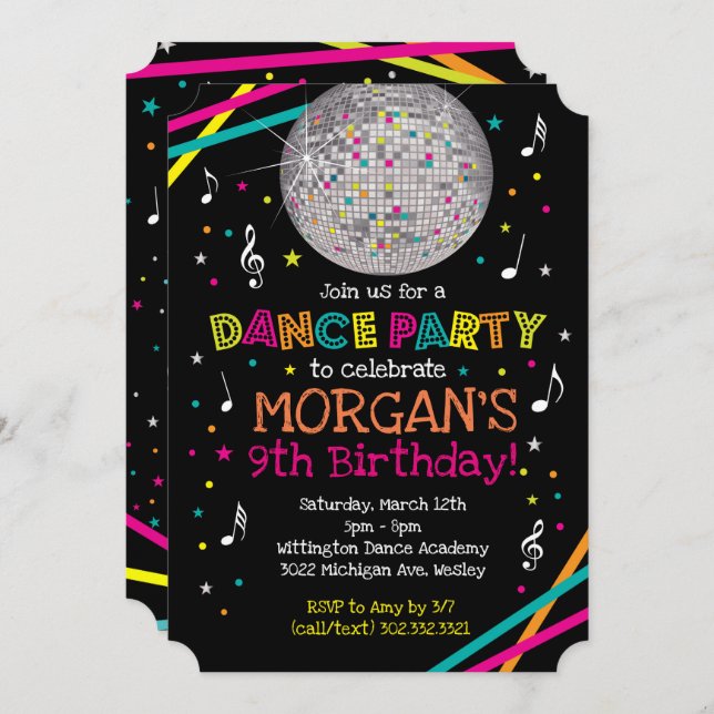 Neon Glow Dance Party Invitation (Front/Back)
