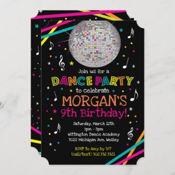 Neon Glow Dance Party Invitation by modernmaryella at Zazzle