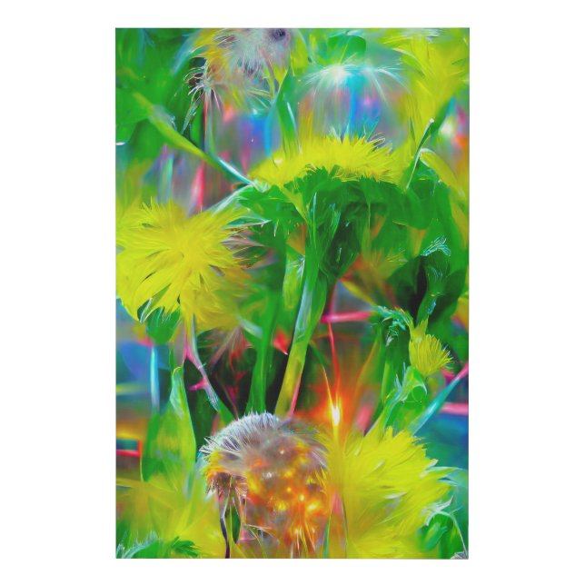 Neon Glow Dandelions in Dream Garden Faux Canvas Print (Front)