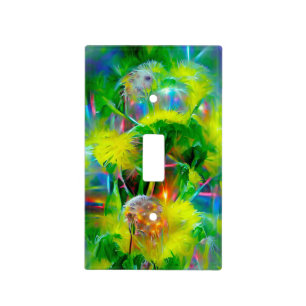 Neon Glow Dandelions in Dream Garden Light Switch Cover