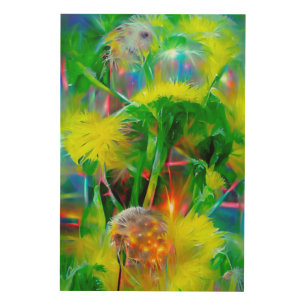 Neon Glow Dandelions in Dream Garden Wood Wall Art