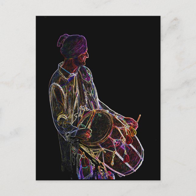 Neon Glow Dhol Drummer post card (Front)