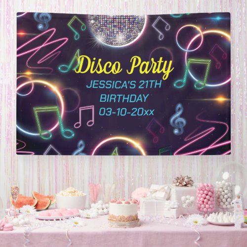 Neon Glow Disco Dance Birthday Party Banner