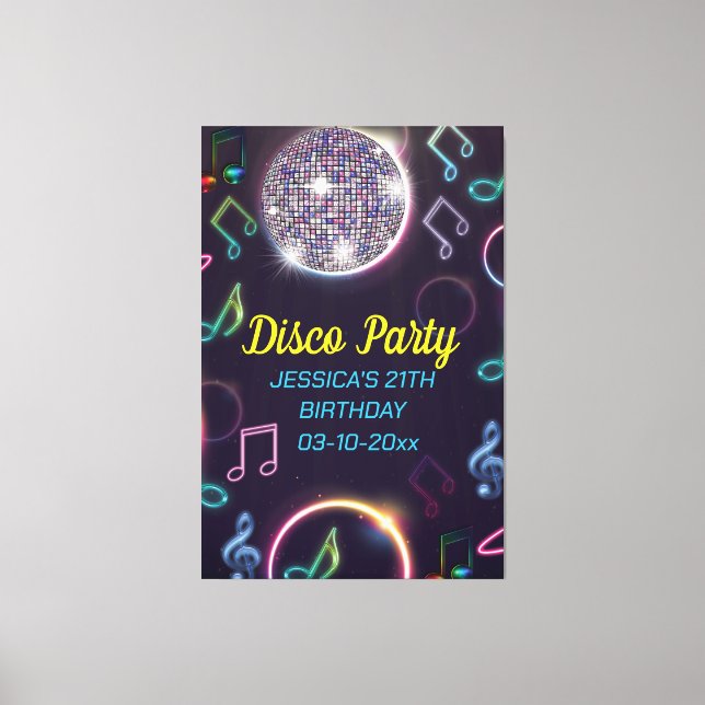 Neon Glow Disco Dance Birthday Party Canvas Print (Front)