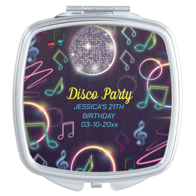 Neon Glow Disco Dance Birthday Party Compact Mirror (Front)