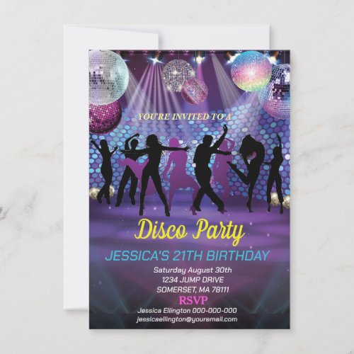 Neon Glow Disco Dance Birthday Party Invitation
