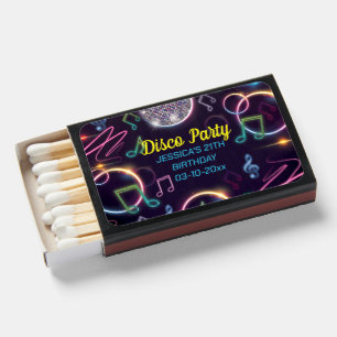 Neon Glow Disco Dance Birthday Party Matchboxes