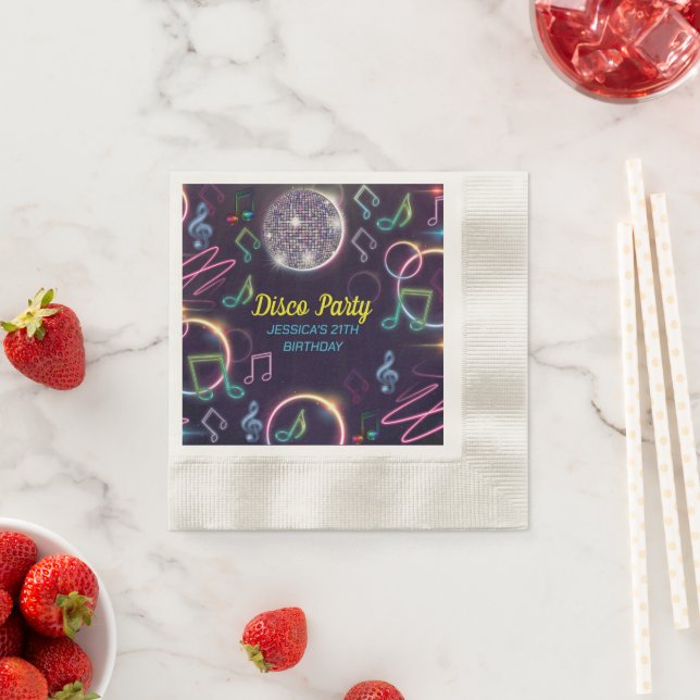 Neon Glow Disco Dance Birthday Party Napkins (Insitu)