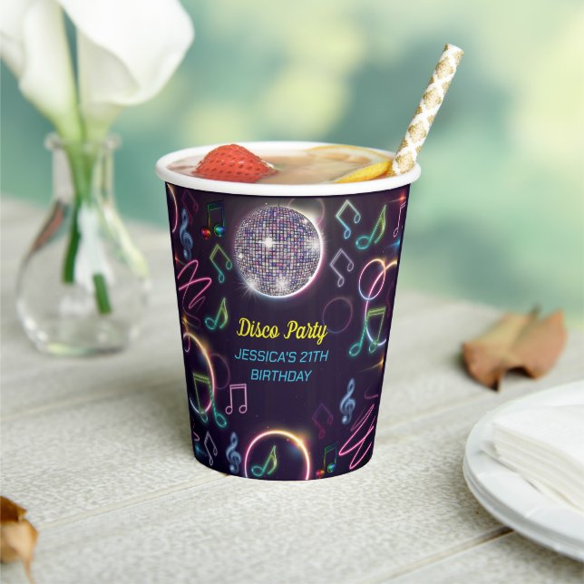 Neon Glow Disco Dance Birthday Party Paper Cups (Insitu)